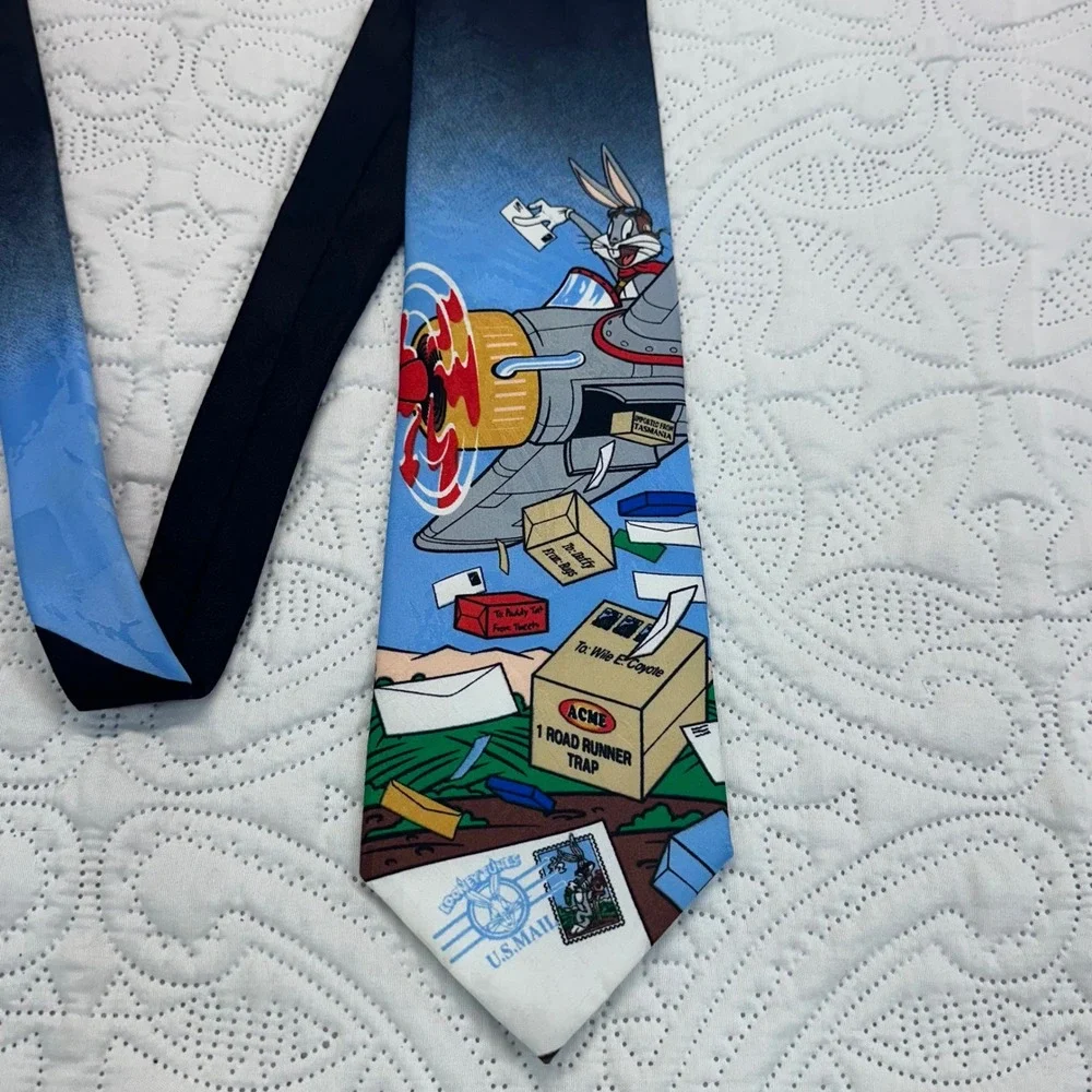 Vintage 1997 Looney Tunes Bugs Bunny USPS Stamp Collection ACME Blue Silk Tie